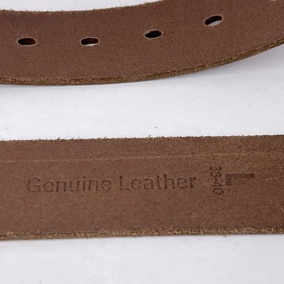 TIMBERLAND MEN’S BELT, BROWN COLOR, LEATHER WITH GOLD BUCKLE, LARGE (38/40) - Picture 9 of 10